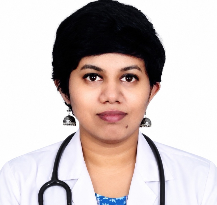 Portrait of Dr N Ramyashree Reddy in a white coat with a stethoscope.